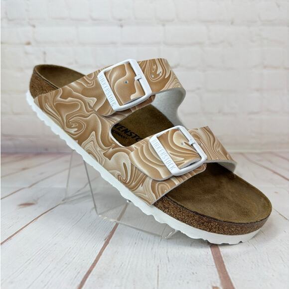 Birkenstock Arizona Birko Flor Marbletwirl Beige/Tan Sandals M Size 7/W Size 9 - Picture 1 of 10